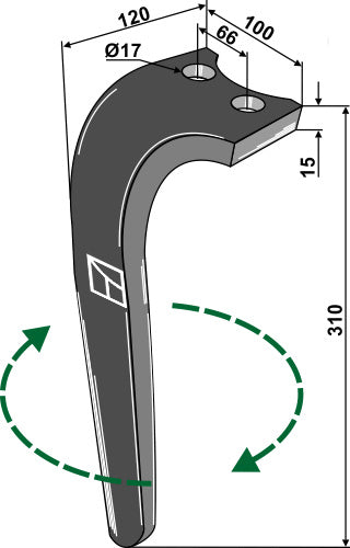 Kreiseleggenzinken 310mm rechts zu Aio