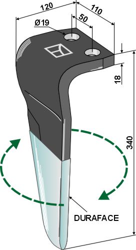 Kreiseleggenzinken (DURAFACE) 340mm rechts MAE070146R zu Kverneland