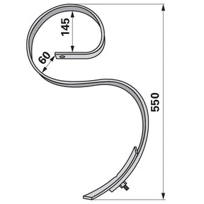 Kultivatorzinke gebogen mit Schare, 32 x 10 x 550 mm, Einbauhöhe 385 mm – Grubber Zinken Ersatzteil