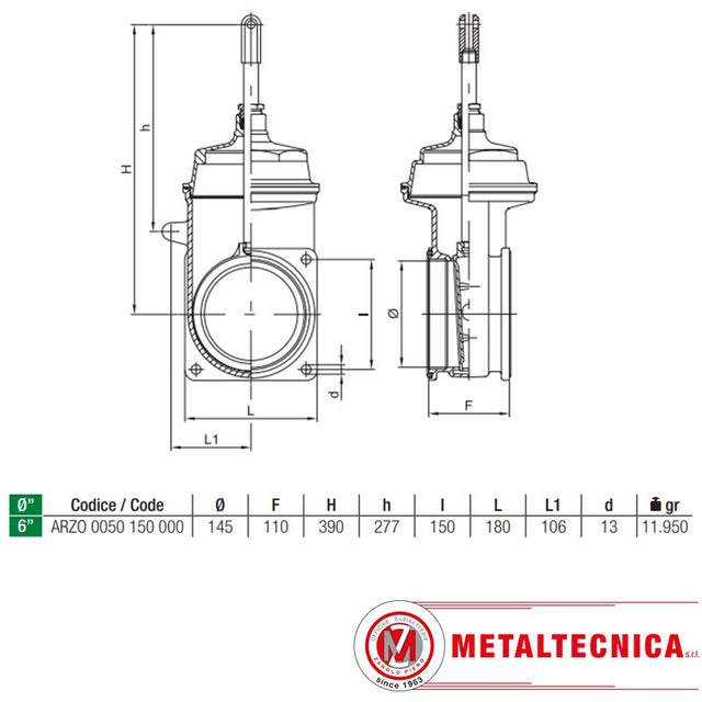 Kuppelschieber 6 Zoll - 2 mal Flansch - MZ 0050