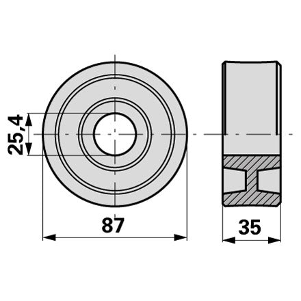 Laufrolle AD 87 x ID 25,4 x B 35 mm zu Schauer – Landtechnik Ersatzteil