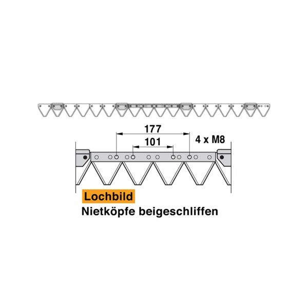 Mähmesser L 140 cm, 18 Klingen, gezahnt, DIN 80, anstelle von Agria 631375 – Klingen für Balkenmäher Ersatzteil