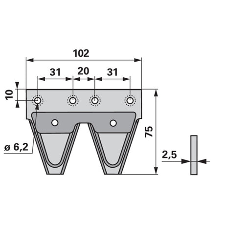 Mähmesserklinge glatt, 4-Loch, unten gesenkt, Carbodux ESM 2679310 – Klingen für Scheibenmähwerk Ersatzteil