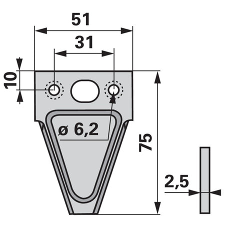 Mähmesserklinge glatt, unten gesenkt, Carbodux ESM 3441331 – Landtechnik Ersatzteil