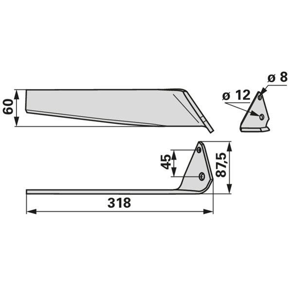 Messer rechts anstelle von Kerner 01-016.1000 – Messer für Scheibenmähwerk Ersatzteil