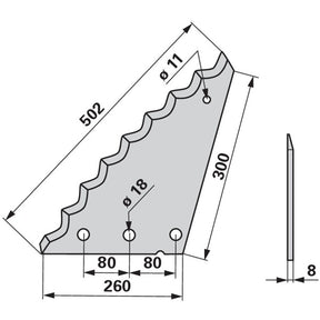 Mischwagenmesser L 260/300 x S 8 mm, kurze Schenkellänge, beschichtet zu Strautmann 609035 – Ladewagen Ersatzteil