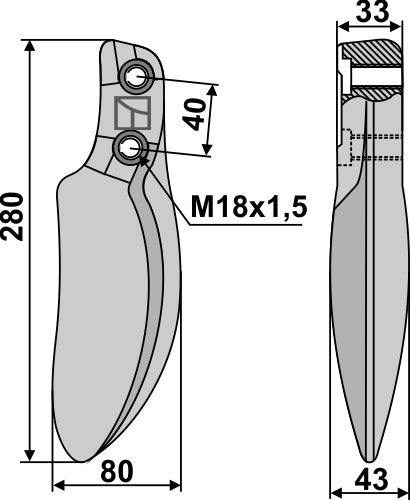 Mulch- und Rotorzinken 280mm 25.1.046.002 zu Dutzi
