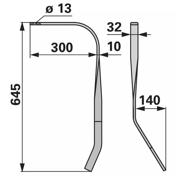 Nivellatorzinke - rechts - Gesamthöhe 645 mm - Variante 1 – Bodenbearbeitung Ersatzteil