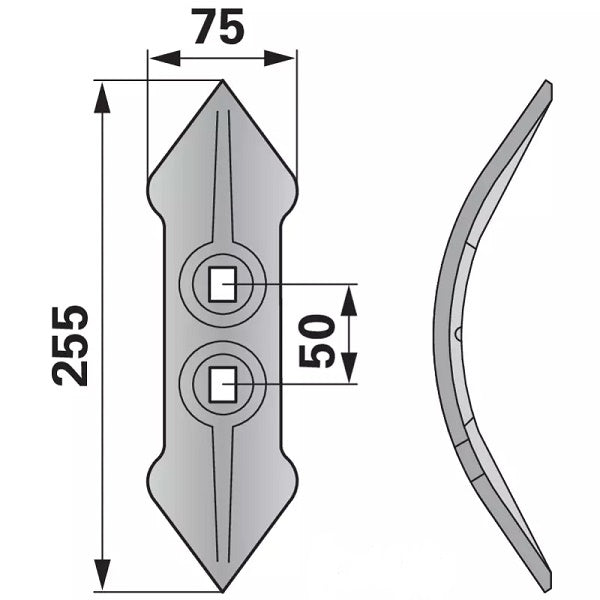 Normalschar - Arbeitsbreite 75 mm – Grubber Schare Ersatzteil