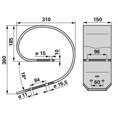Oberfeder - 150 x 10 mm - Rahmen 80 x 80 mm – Striegel Federn Ersatzteil