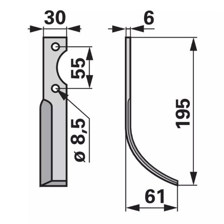 Bogenmesser rechts zu S.E.P 195 x 30 – Fräsmesser Ersatzteil