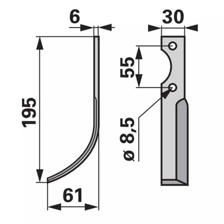 Bogenmesser links zu S.E.P 195 x 30 – Fräsmesser Ersatzteil