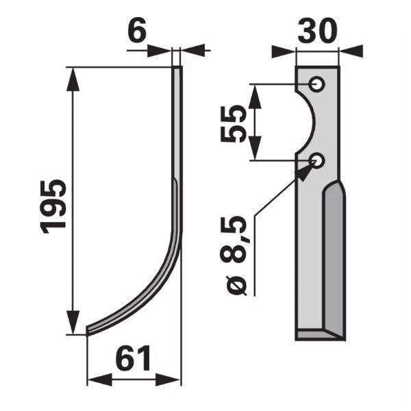 Bogenmesser links zu BCS B580.59276.0 – Fräsmesser Ersatzteil
