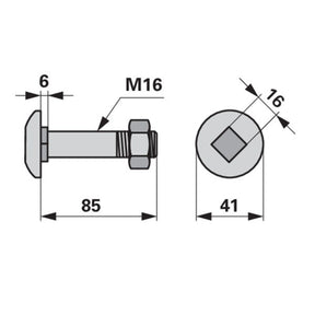 Pflugkörperschraube - mit Vierkantansatz und Mutter - M16 x 85 mm – Pflug Ersatzteil