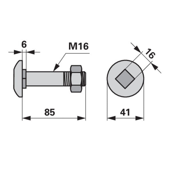 Pflugkörperschraube - mit Vierkantansatz und Mutter - M16 x 85 mm – Pflug Ersatzteil