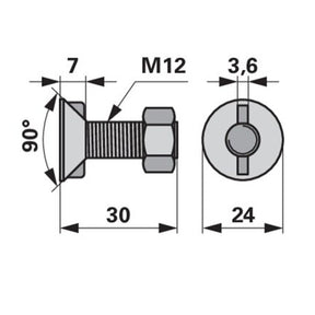 Pflugschraube - DIN 11014 mit 2 - Nasen und Mutter - M12 x 30 mm – Schrauben Ersatzteil