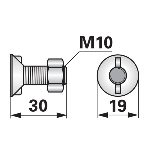 Pflugschraube - DIN 11014 mit 2 - Nasen und Mutter - M10 x 30 mm – Pflug Ersatzteil