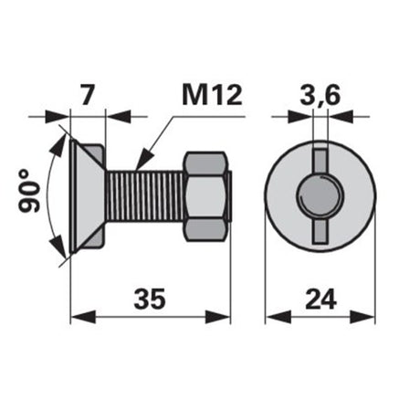 Pflugschraube - DIN 11014 mit 2 - Nasen und Mutter - M12 x 35 mm – Pflug Ersatzteil