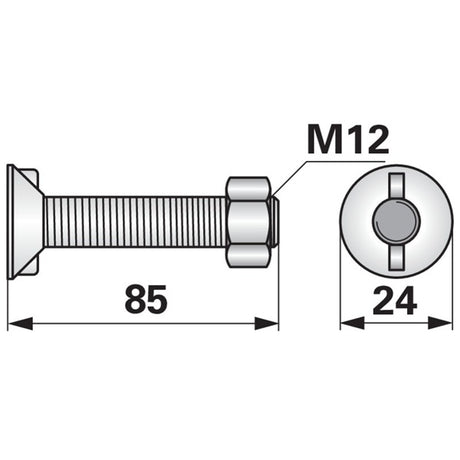 Pflugschraube - DIN 11014 mit 2 - Nasen und Mutter - M12 x 85 mm - Variante 1 – Pflug Ersatzteil