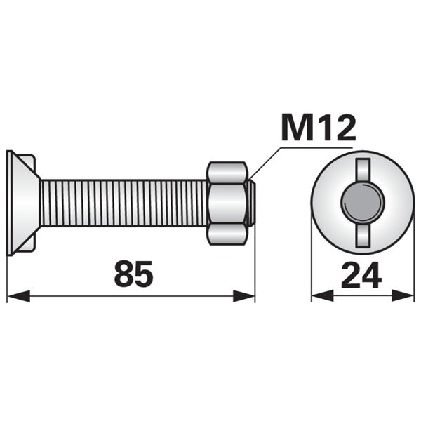Pflugschraube - DIN 11014 mit 2 - Nasen und Mutter - M12 x 85 mm - Variante 2 – Pflug Ersatzteil