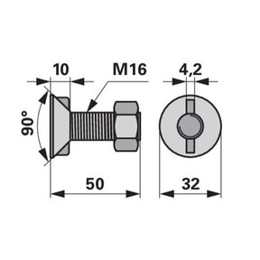Pflugschraube - DIN 11014 mit 2 - Nasen und Mutter - M16 x 50 mm – Pflug Ersatzteil
