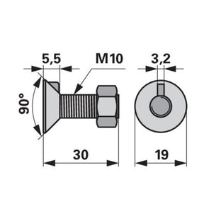 Pflugschraube - DIN 604 mit 1 - Nase und Mutter - M10 x 30 mm – Pflug Ersatzteil