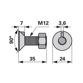 Pflugschraube - DIN 604 mit 1 - Nase und Mutter - M12 x 35 mm – Pflug Ersatzteil