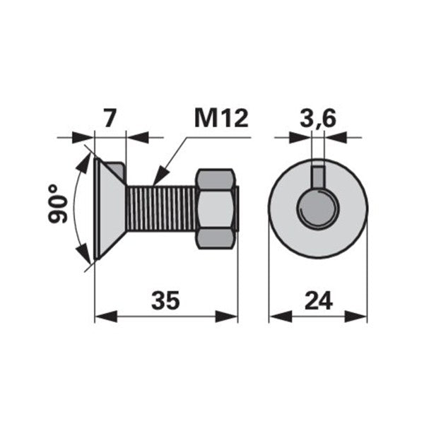 Pflugschraube - DIN 604 mit 1 - Nase und Mutter - M12 x 35 mm – Pflug Ersatzteil