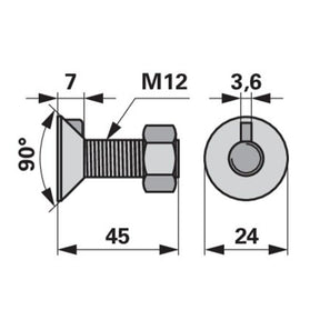 Pflugschraube - DIN 604 mit 1 - Nase und Mutter - M12 x 45 mm – Pflug Ersatzteil