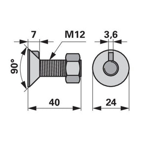 Pflugschraube - DIN 604 mit 1 - Nase und Mutter - M12 x 40 mm – Pflug Ersatzteil