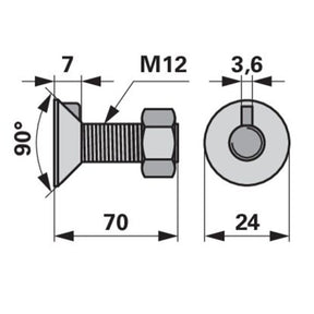 Pflugschraube - DIN 604 mit 1 - Nase und Mutter - M12 x 70 mm – Pflug Ersatzteil