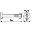 Pflugschraube - DIN 604 mit 1 - Nase und Mutter - M20 x 90 mm – Pflug Ersatzteil