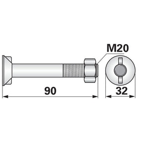 Pflugschraube - DIN 604 mit 1 - Nase und Mutter - M20 x 90 mm – Pflug Ersatzteil