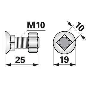 Pflugschraube - DIN 608 mit Vierkantansatz und Mutter - M10 x 25 mm – Landtechnik Ersatzteil