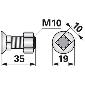 Pflugschraube - DIN 608 mit Vierkantansatz und Mutter - M10 x 35 mm – Pflug Ersatzteil
