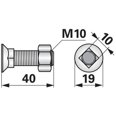 Pflugschraube - DIN 608 mit Vierkantansatz und Mutter - M10 x 40 mm – Schrauben Ersatzteil