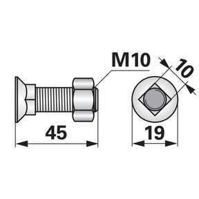 Pflugschraube - DIN 608 mit Vierkantansatz und Mutter - M10 x 45 mm - Variante 1 – Pflug Ersatzteil