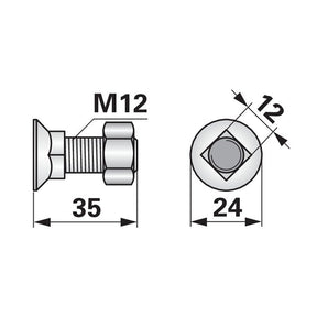 Pflugschraube - DIN 608 mit Vierkantansatz und Mutter - M12 x 35 mm – Landtechnik Ersatzteil