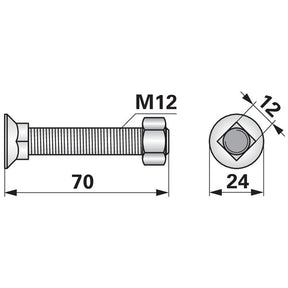 Pflugschraube - DIN 608 mit Vierkantansatz und Mutter - M12 x 70 mm – Landtechnik Ersatzteil