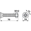 Pflugschraube - DIN 608 mit Vierkantansatz und Mutter - M12 x 70 mm - Variante 1 – Pflug Ersatzteil
