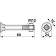 Pflugschraube - DIN 608 mit Vierkantansatz und Mutter - M12 x 80 mm – Pflug Ersatzteil