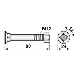 Pflugschraube - DIN 608 mit Vierkantansatz und Mutter - M12 x 80 mm – Landtechnik Ersatzteil