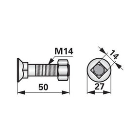 Pflugschraube - DIN 608 mit Vierkantansatz und Mutter - M14 x 50 mm – Schrauben Ersatzteil