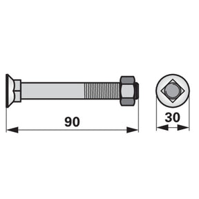 Pflugschraube - DIN 608 mit Vierkantansatz und Mutter - M16 x 90 mm – Pflug Ersatzteil