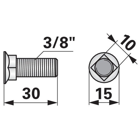 Pflugschraube - DS 6006 mit Vierkantansatz und Mutter - 3/8 Zoll x 30 mm – Landtechnik Ersatzteil