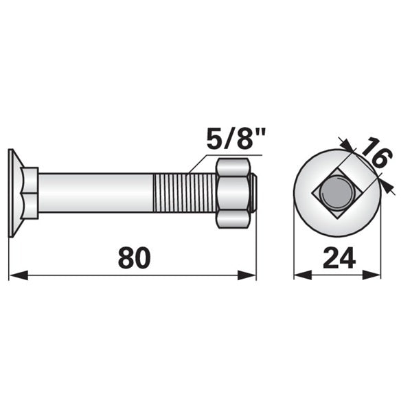 Pflugschraube - DS 6006 mit Vierkantansatz und Mutter - 5/8 Zoll x 80 mm – Pflug Ersatzteil