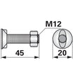 Pflugschraube - Form Huard - Krone mit 2 - Nasen und Mutter - M12 x 45 mm – Pflug Ersatzteil