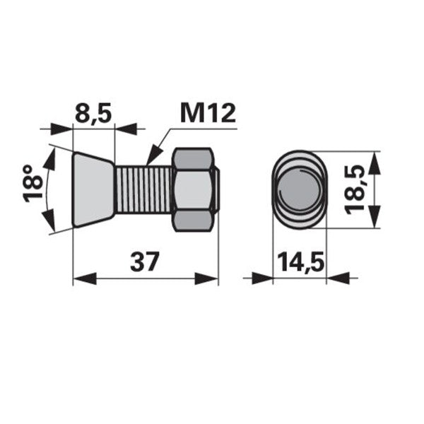 Pflugschraube - Form Rabe - mit hohem Ovalkopf und Mutter - M12 x 37 mm – Landtechnik Ersatzteil