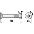Pflugschraube - mit Vierkantansatz und Mutter - 3/4 Zoll x 90 mm – Pflug Ersatzteil