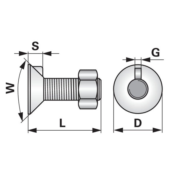 Pflugschraube - DIN 604 mit 1 - Nase und Mutter - M16 x 50 mm – Pflug Ersatzteil